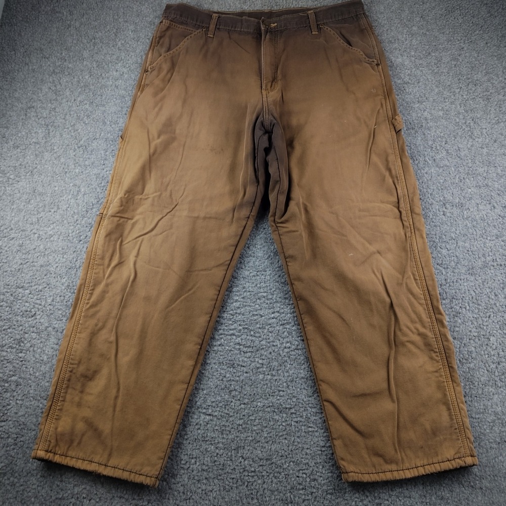 VTG Wrangler Pants Mens 35x29 Fleece Lined Brown Carpenter Canvas Skater Y2K